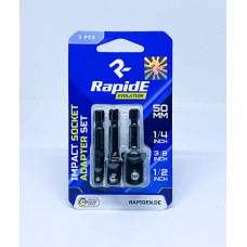 НабірАдаптерів-перехідників RapidE Біти IMPACT 50mm з біти на квадрат 1/4" + 1/2" + 3/8"