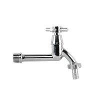 Кран вентильний РЗ 1/2", штуцер під шланг 3/4", латунь/нікель, CROSS HANDL LONG, GKK0T123413L