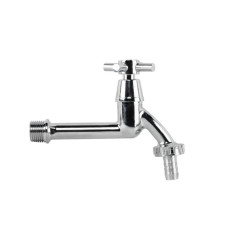 Кран вентильний РЗ 1/2", штуцер під шланг 3/4", латунь/нікель, CROSS HANDL LONG, GKK0T123413L