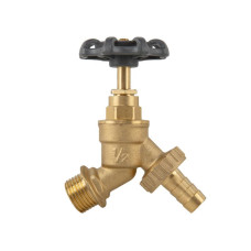 Кран вентильний РЗ 1/2", штуцер під шланг 3/4", латунний, КРУГЛАЯ РУЧКА, BR-KRH1234