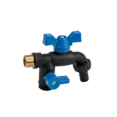 Кран пластиковий РЗ 1/2", штуцер під шланг РЗ 2x3/4", BLACK RAVEN NYLON / BRASS, GTBR123434NB1