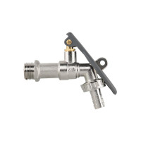 Кран вентильний РЗ 1/2", штуцер під шланг 3/4", латунь нікель, LEVER LOCK, BR-KLS1234