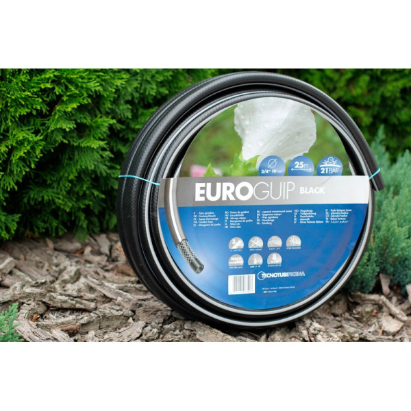 Шланг садовий Tecnotubi Euro Guip Black для поливу діаметр 1/2 дюйма, довжина 25 м (EGB 1/2 25)