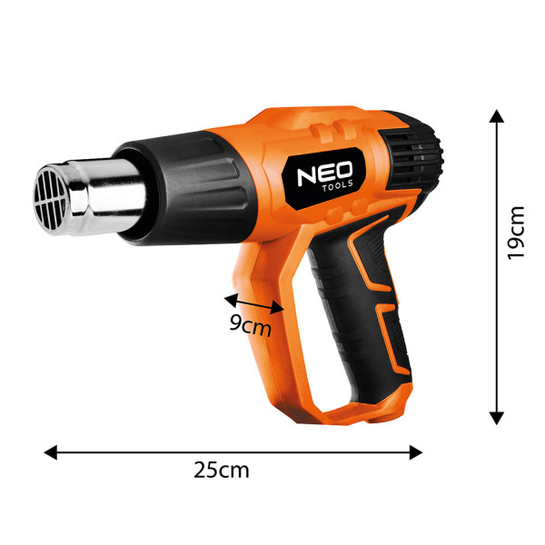 Термофен NEO TOOLS 04-710, потужність 2000 Вт, температурний діапазон 50-600°C, з кейсом та дисплеєм