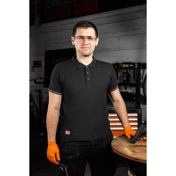 Футболка-поло NEO TOOLS 81-659 DENIM BLACK, чорна, 100% бавовна, робоча M