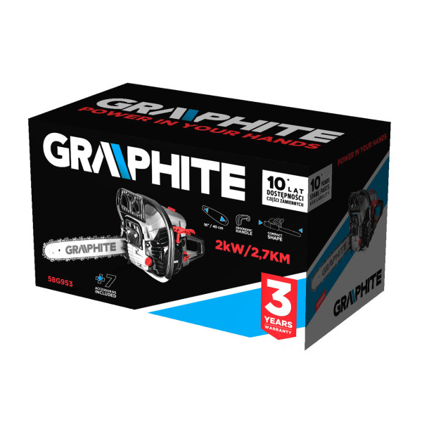 Бензопила GRAPHITE 58G940, 2,7 кВт, шина 16", економна витрата пального