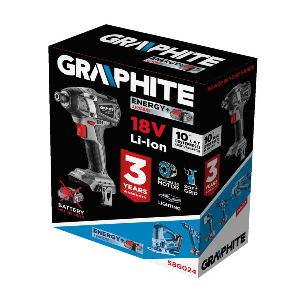 Акумуляторний безщітковий шуруповерт GRAPHITE 58G030 18В, 200 Нм, патрон 1/4", Energy+