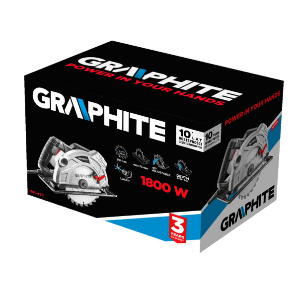 Дискова пила GRAPHITE 59G106 1800 Вт, 210 мм з лазерним індикатором і паралельною направляючою