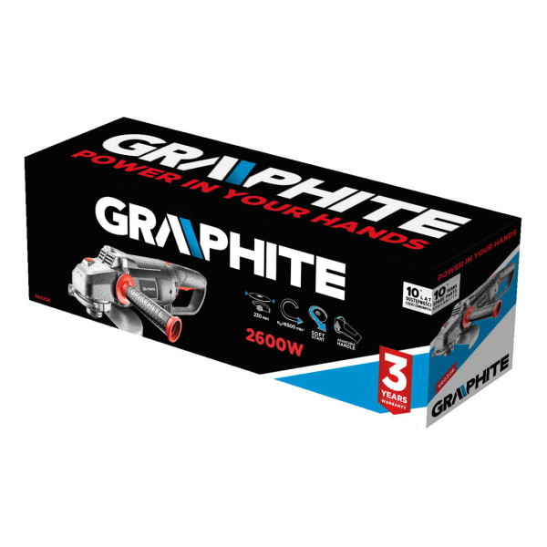 Кутова шліфувальна машина GRAPHITE 59G208, 2600 Вт, діаметр диска 230 мм