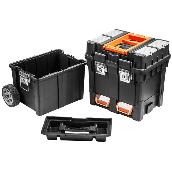 Ящик для інструментів на колесах NEO Tools 84-115, 3 модулі, 4 органайзери, 40x40x70,5 см