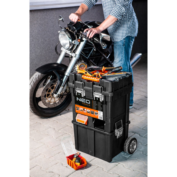 Ящик для інструментів на колесах NEO Tools 84-115, 3 модулі, 4 органайзери, 40x40x70,5 см
