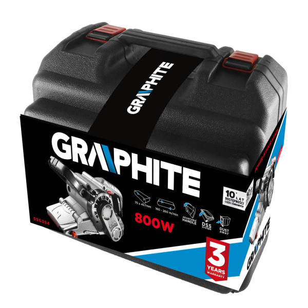 Професійна стрічкова шліфмашина GRAPHITE 59G394, 800 Вт, з пилозбірником
