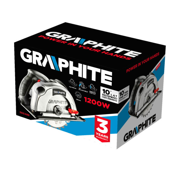 Дискова пила GRAPHITE 58G486, 1200 Вт, 185 мм, 5000 об/хв