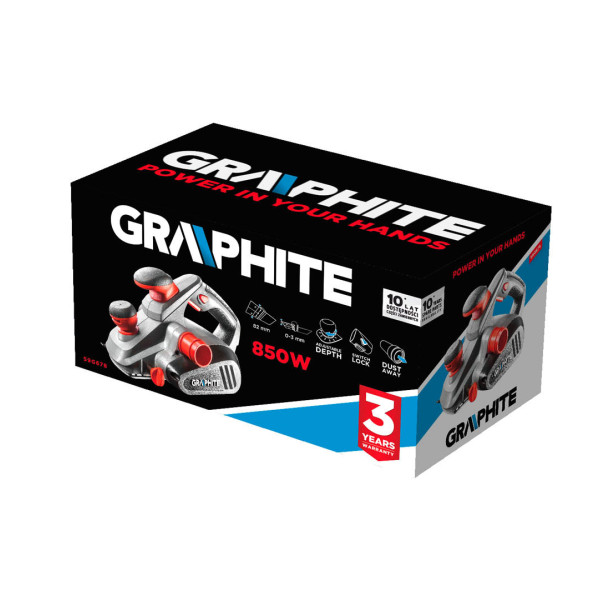 Електричний рубанок GRAPHITE 59G678, 850 Вт, 82 мм, для стругання та вибірки чверті