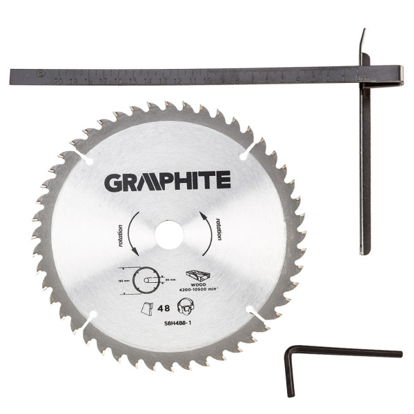 Пила дискова GRAPHITE 58G488, 1200 Вт, з регулюванням кута різання, 5000 об/хв