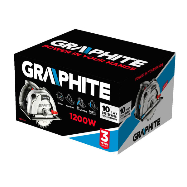 Пила дискова GRAPHITE 58G488, 1200 Вт, з регулюванням кута різання, 5000 об/хв