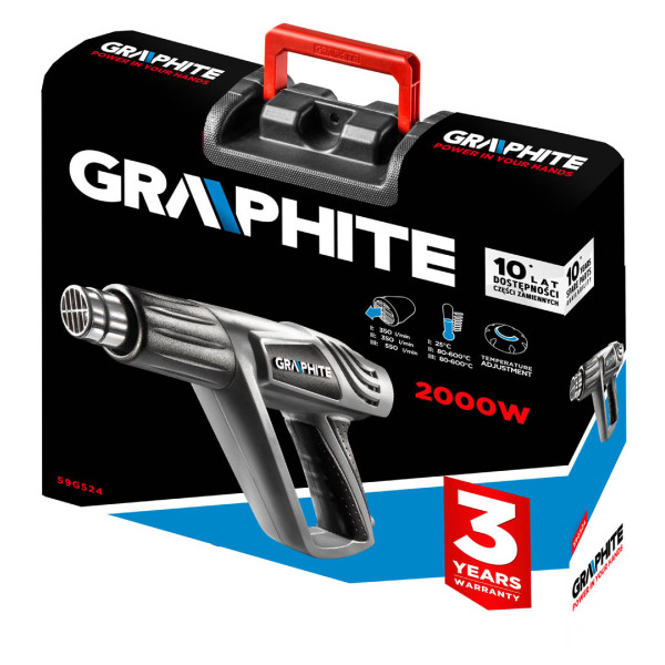 Термофен GRAPHITE 59G524, 2000 Вт, 80–600°C, з плавним регулюванням температури