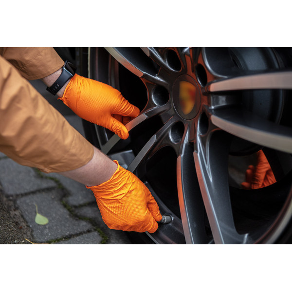 Нітрилові рукавички NEO Tools 97-690 помаранчеві, 50 шт., універсальні захисні.