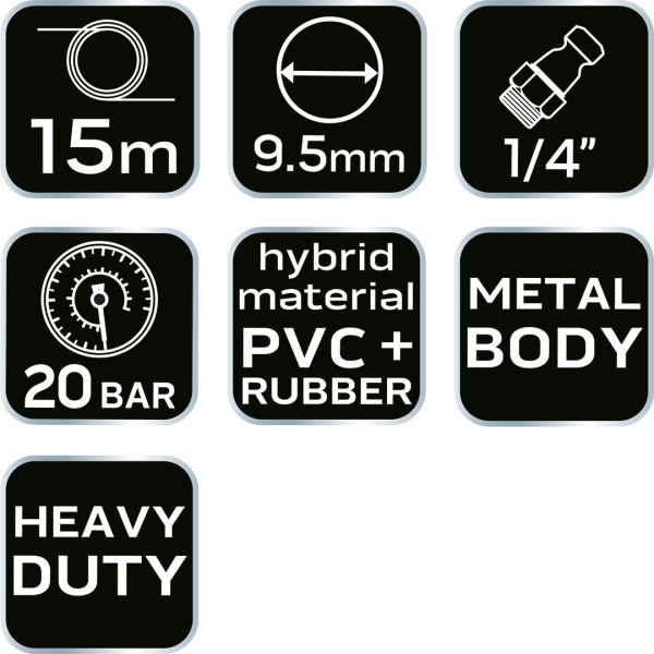 Пневматична котушка NEO TOOLS 10-701 HEAVY DUTY, металева, шланг 9,5x15,8 мм, 15+1 м