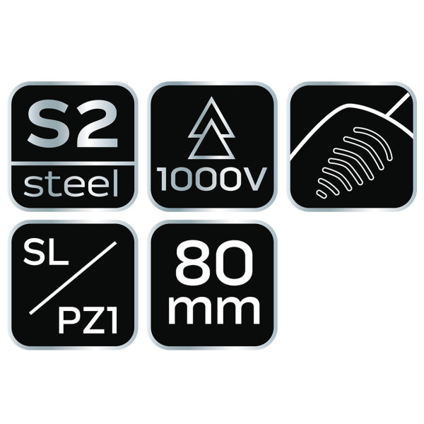 Викрутка діелектрична NEO Tools 04-219 SL/PZ1 x 80 мм, до 1000 В, сталь S2, VDE