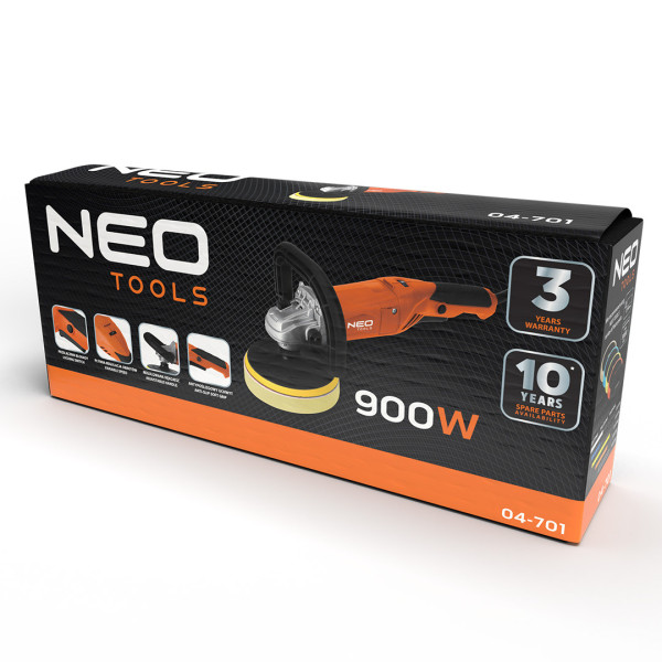Полірувальна машина NEO TOOLS 04-701, 900 Вт, 150 мм, швидкість 600-3000 об/хв