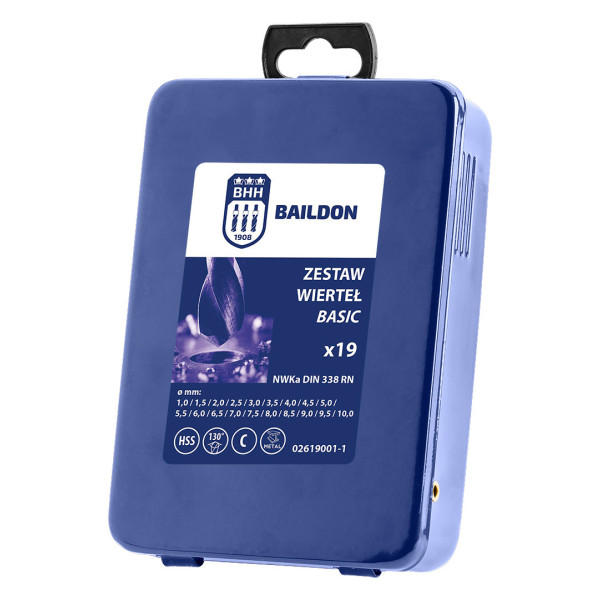 Набір сверел BAILDON NKWa Basic M-19 по сталі та чавуну, 1,0 - 10,0 мм, шліфовані, HSS (19 штук) 02619001-1