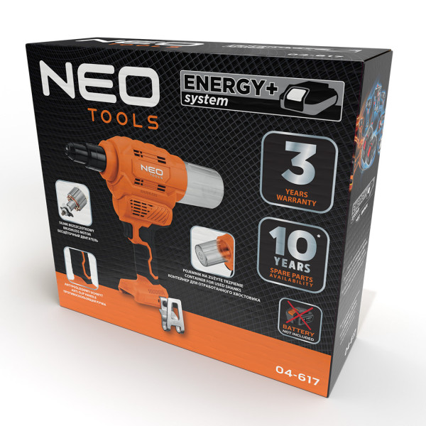 Акумуляторний заклепувальний пістолет NEO Tools Energy+ 18 В, 04-617 — для заклепок 2,4-6,4 мм