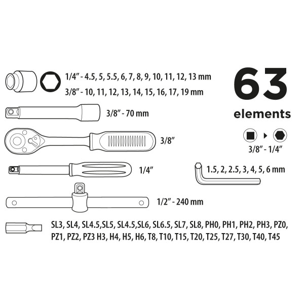 Набір інструментів Top Tools 38D515 63 шт