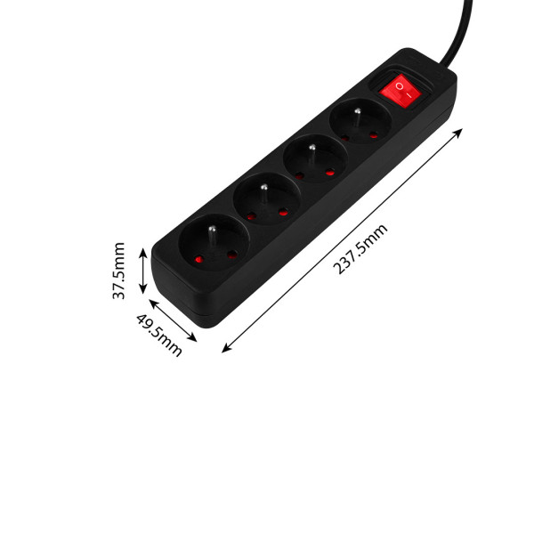 Подовжувач 1,5 м Neo Tools 90-184, 4 розетки, чорний, з вимикачем ON/OFF