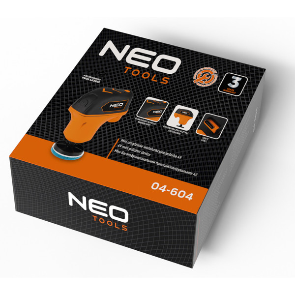 Багатофункціональний інструмент-полірувальник NEO TOOLS 04-604, акумулятор 4 В, 2000 мАг, з насадками
