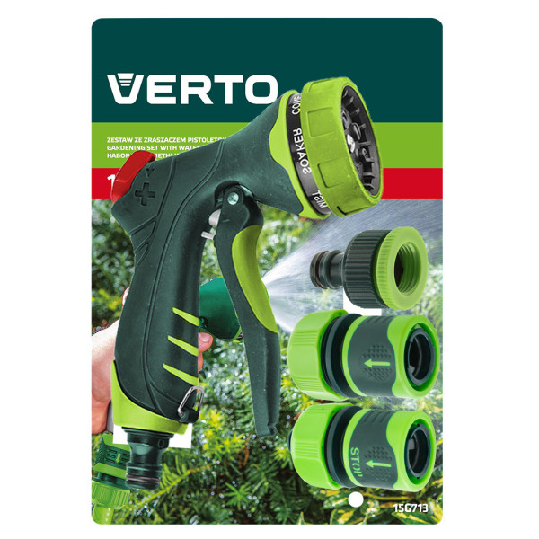 Пістолет для поливу з муфтами і конектором 1/2" Verto 15G713, 7 функцій