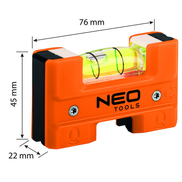 Кішеньковий спиртовий рівень NEO TOOLS 71-220 з затиском та магнітом, V-профіль