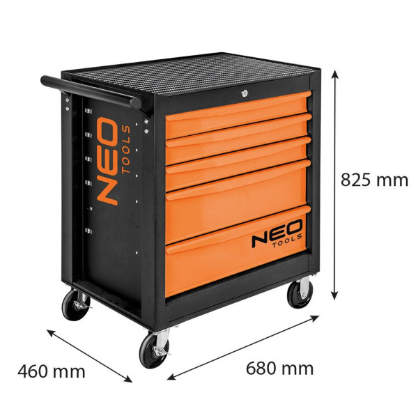 Візок для інструментів NEO TOOLS 84-214, із замком, гумове покриття, 5 шухляд