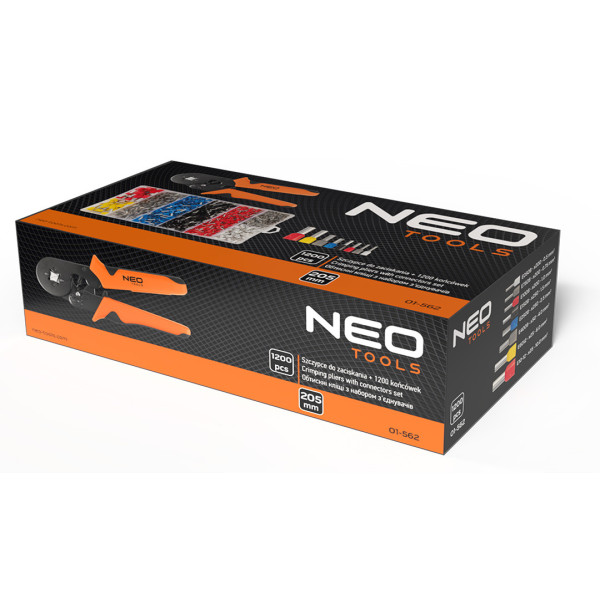 Кліщі обтискні 205 мм + 1200 гільз NEO TOOLS 01-562, для електриків, обтиск роз’ємів