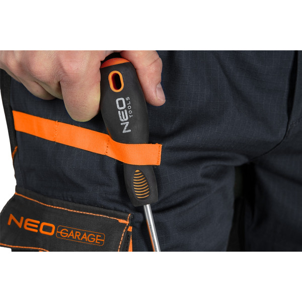 Штани робочі NEO Tools 81-237 Neo Garage, бавовна ріпстоп, посилення Oxford, сірі, CE EN ISO 13688