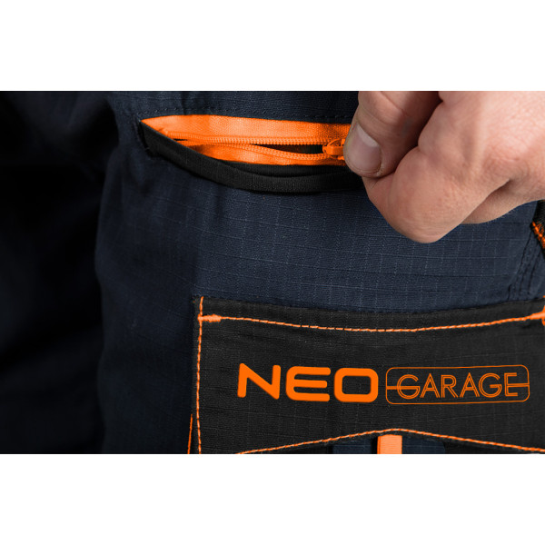 Штани робочі NEO Tools 81-237 Neo Garage, бавовна рипстоп, посилені вставки Oxford, сірі, CE EN ISO 13688 XXXL